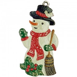 Snowman with Broom and Holly Pewter Ornament
