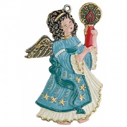 Pewter Ornament Angel with one Candle blue