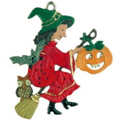 Witch with Pumpkin Pewter Ornament