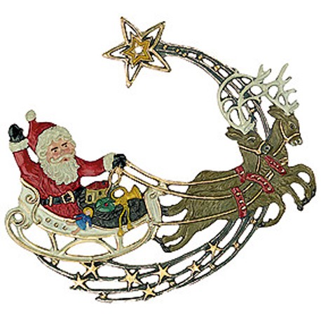 Santa Claus with Sleigh Pewter Ornament
