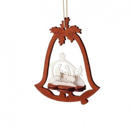 Nativity Bell Two-Tone Wooden Ornament