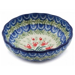 Polish Pottery 5" Scalloped Bowl - Crimson Bells