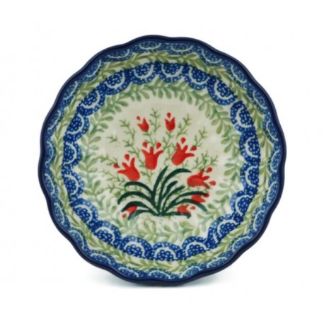 Polish Pottery 5" Scalloped Bowl - Crimson Bells