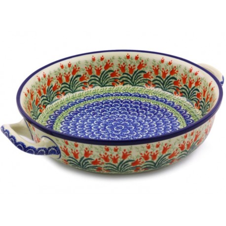 Polish Pottery Round Baker - 10" - Crimson Bells