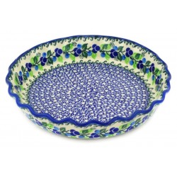 Polish Pottery Fluted Pie Baker - 10" - Blue Berries