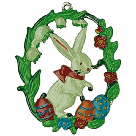 Bunny with Easter Eggs and Flowers Pewter Ornament