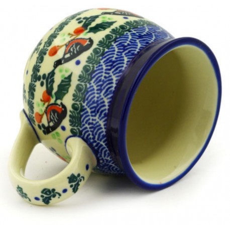Polish Pottery Bubble Mug - 12 oz - Holly Robin