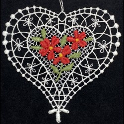 Lace Ornament - Heart with Red Flowers