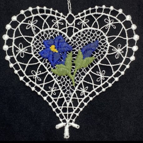 Lace Ornament - Heart with Blue Gentian