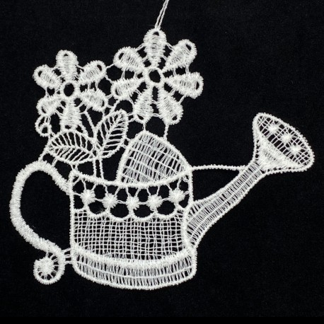 Lace Ornament - Watering Can with Flowers