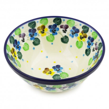 Polish Pottery Bowl - 5.5" - Colorful Pansies