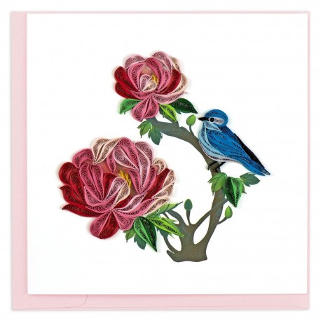 Quilling Card - Peonies with Bluebird