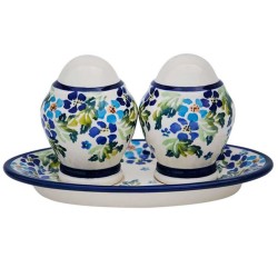 Salt and Pepper Set - Blue Flowers with Green Leaves