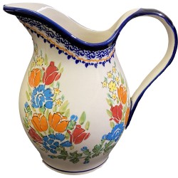 Polish Pottery Pitcher - 64 oz - Orange Roses - Unikat