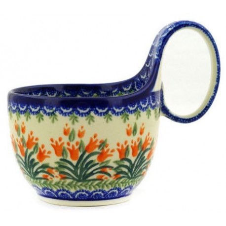 Polish Pottery 4" Bowl with Loop Handle - Coral Bells