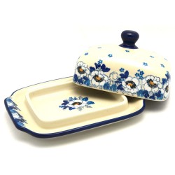 Polish Pottery Euro Style Butter or Cheese Dish - Snow Poppy