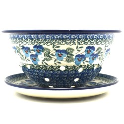 Berry Bowl / Colander with Saucer - Blue Pansies