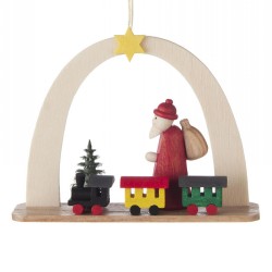 Santa with Train Arch Wooden Ornament