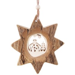 Bark Star Nativity Wooden Ornament