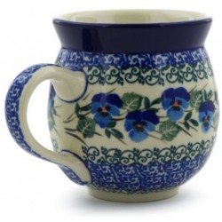 Polish Pottery Bubble Mug - 12 oz - Blue Pansies