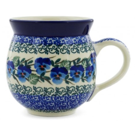 Polish Pottery Bubble Mug - 12 oz - Blue Pansies