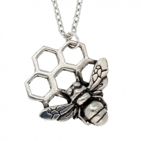 Pewter Bee Honeycomb Necklace Handmade in England