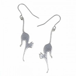 Pewter Sleek Cat Drop Earrings Handmade in England