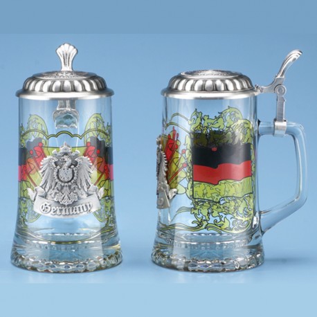 Glass Germany Stein with Pewter Lid