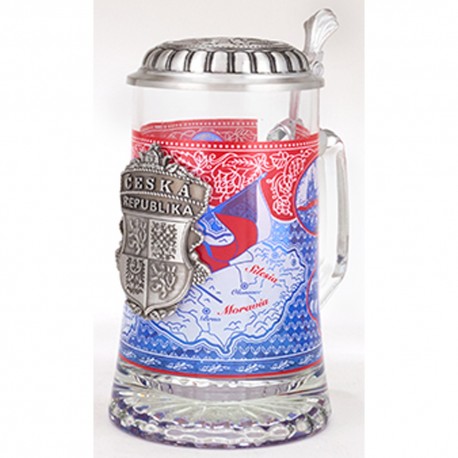 Glass Czech Stein with Pewter Lid