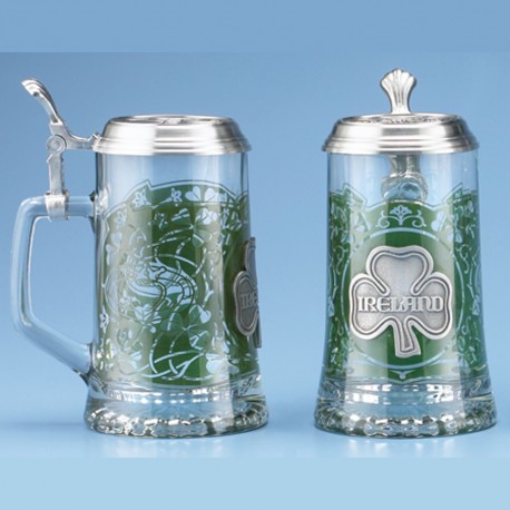 Glass Ireland Stein with Pewter Lid