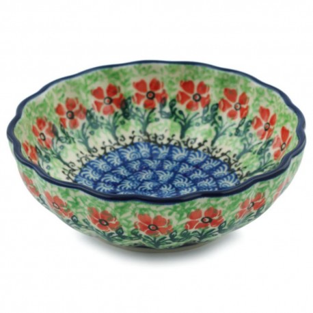 Polish Pottery 5" Scalloped Bowl Maraschino