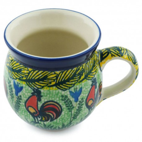Polish Pottery Bubble Mug - 12 oz - Unikat with Rooster