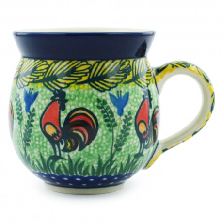 Polish Pottery Bubble Mug - 12 oz - Unikat with Rooster