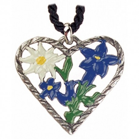 Heart with Edelweiss Pewter Pendant Made in Germany