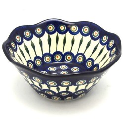 Polish Pottery Wavy Bowl - 8" - Peacock