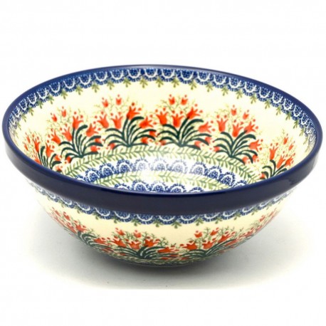 Polish Pottery Bowl - 9" - Crimson Bells