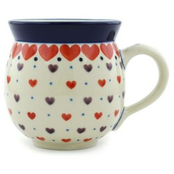 Polish Pottery Bubble Mug - 12 oz - Red Hearts