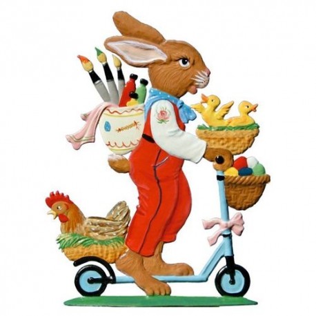 Easter Bunny on a Scooter Stand-up Pewter Decoration