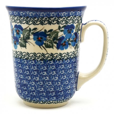 Polish Pottery Bistro Mug - 16 oz - Blue Pansies