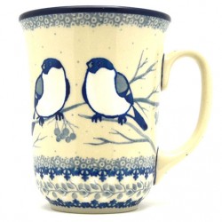 Polish Pottery Bistro Mug - 16 oz - White Birds - Unikat