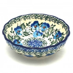 Polish Pottery Scalloped Bowl - 5" - Blue Pansies