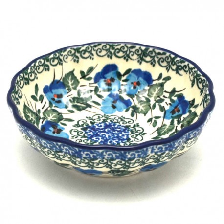 Polish Pottery Scalloped Bowl - 5" - Blue Pansies