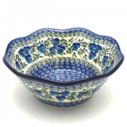 Polish Pottery Wavy Bowl - 8" - Blue Pansies