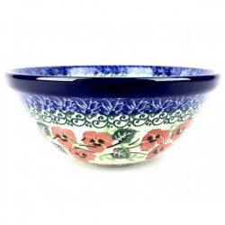 Polish Pottery Bowl - 5.5" - Red Pansies