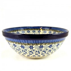 Polish Pottery Bowl - 9" - Blue Daisies
