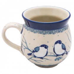 Polish Pottery Bubble Mug - 12 oz - White Birds - Unikat