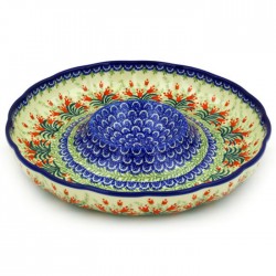 Polish Pottery Chip and Dip Platter - 12" - Crimson Bells