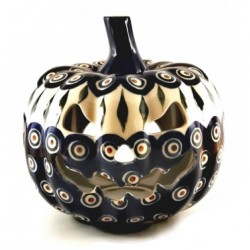 Polish Pottery Jack-o'-Lantern Pumpkin Luminary - 6" - Peacock