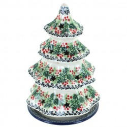 Polish Pottery 8" Christmas Tree Luminary - Holly Berry