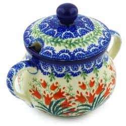 Polish Pottery Sugar Bowl with Lid - Crimson Bells